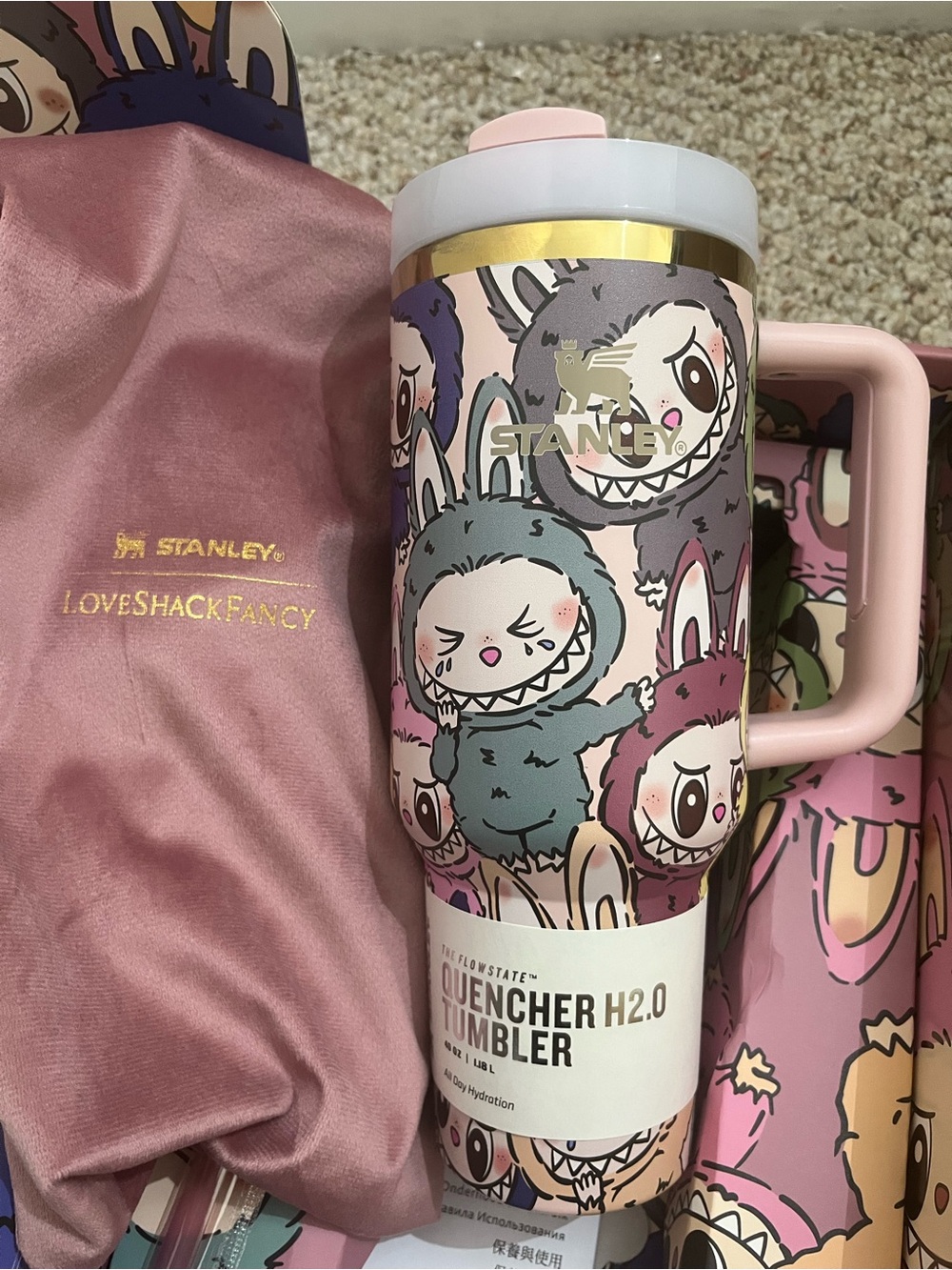 Stanley Pink Handle Multicolor Character Quencher Tumbler 40oz